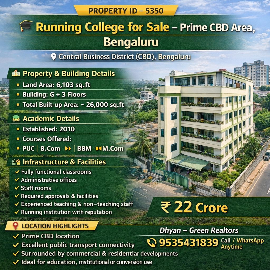 🆔 *Property ID – 5350 🎓 *Running College for Sale – Prime CBD Area, Bengaluru*
